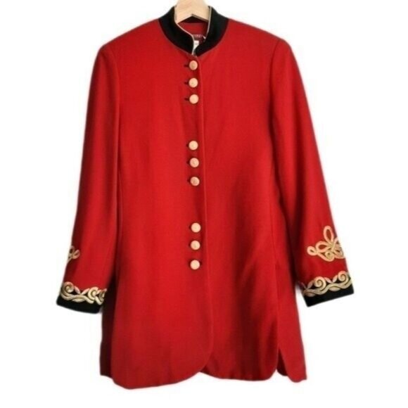 PETER NYGARD 100% Wool Red Blazer with Gold Embroidery Sz 6 - Picture 1 of 13